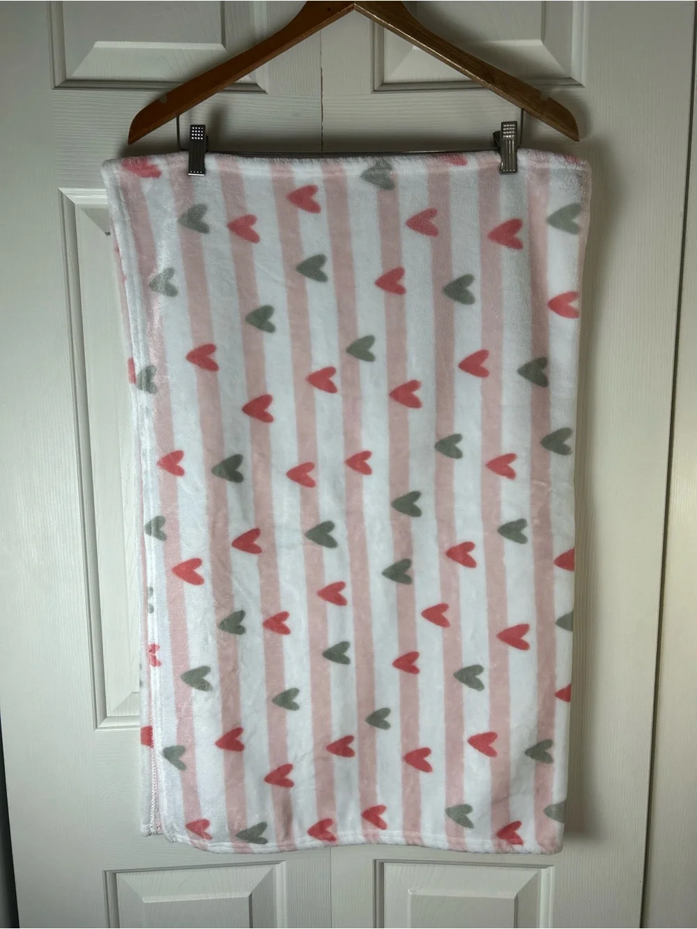 Baby Elements Pink Hearts Blanket White Stripes Gray Plush Soft Security Lovey